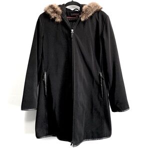 Anne Klein Raccoon Trimmed Hooded Coat